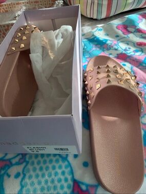 Madden Girl Blush Pink Studded Slide Sandals